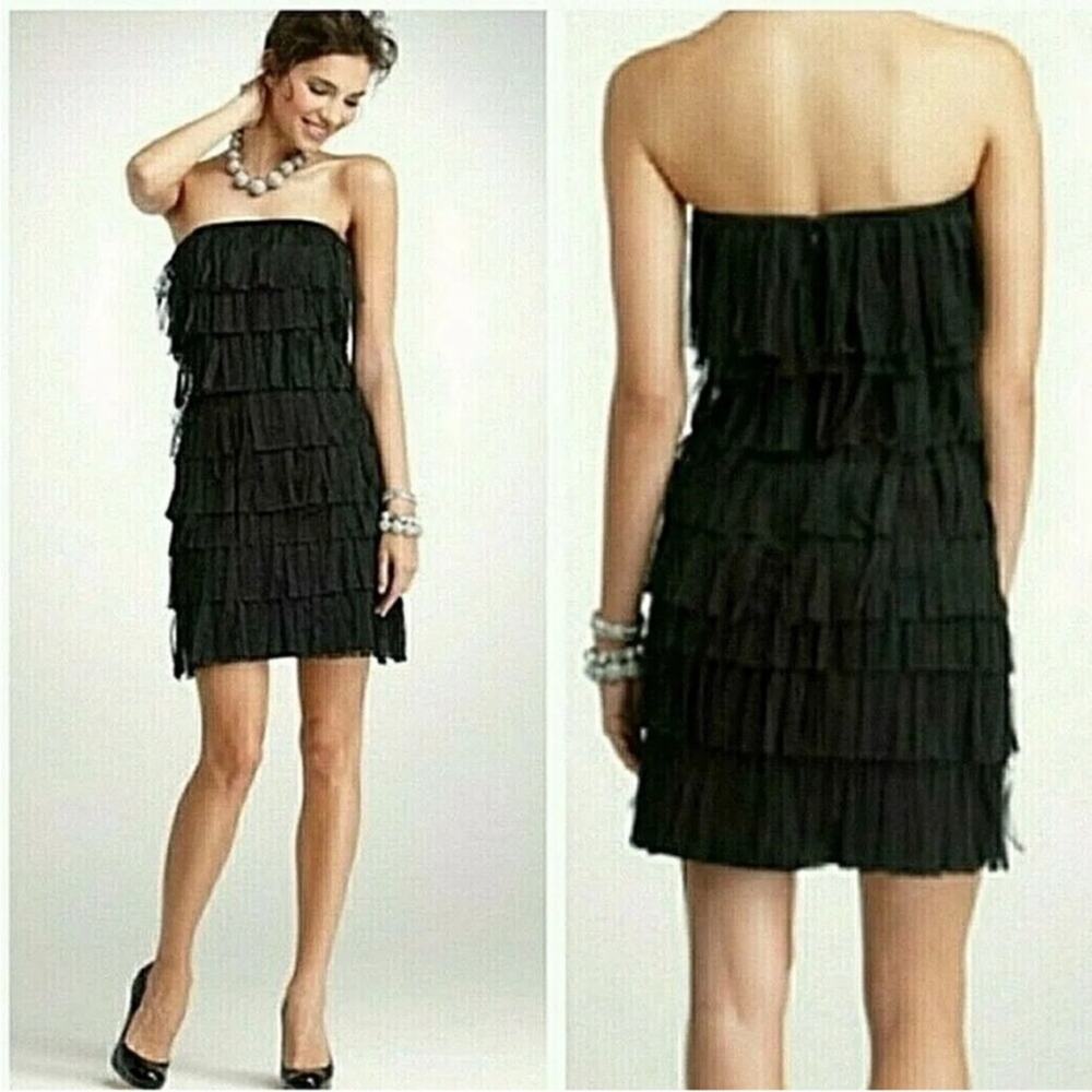 Ann Taylor Strapless Tulle Fringe Dress Black Size 6 EUC - Picture 8 of 8
